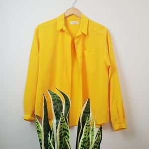 Vintage 90's Blouse Buttoned Up Top Bright Yellow